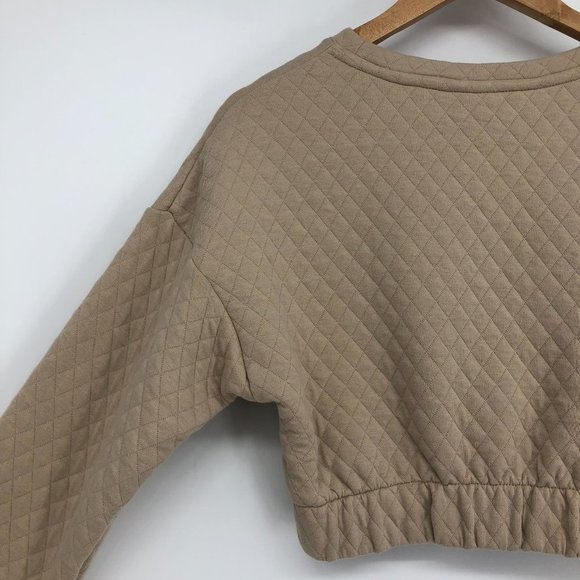 Twik by Simons Diamond Quilted tan Pullover Cropped Sweatshirt NWT SP - Picture 12 of 15